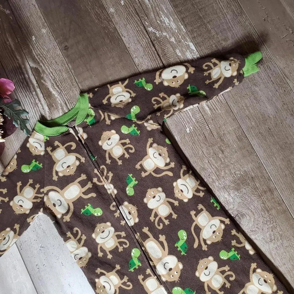 Carter's Size 2T Monkey Turtle Fleece Footed One Piece Sleeper Brown EUC - Picture 12 of 12